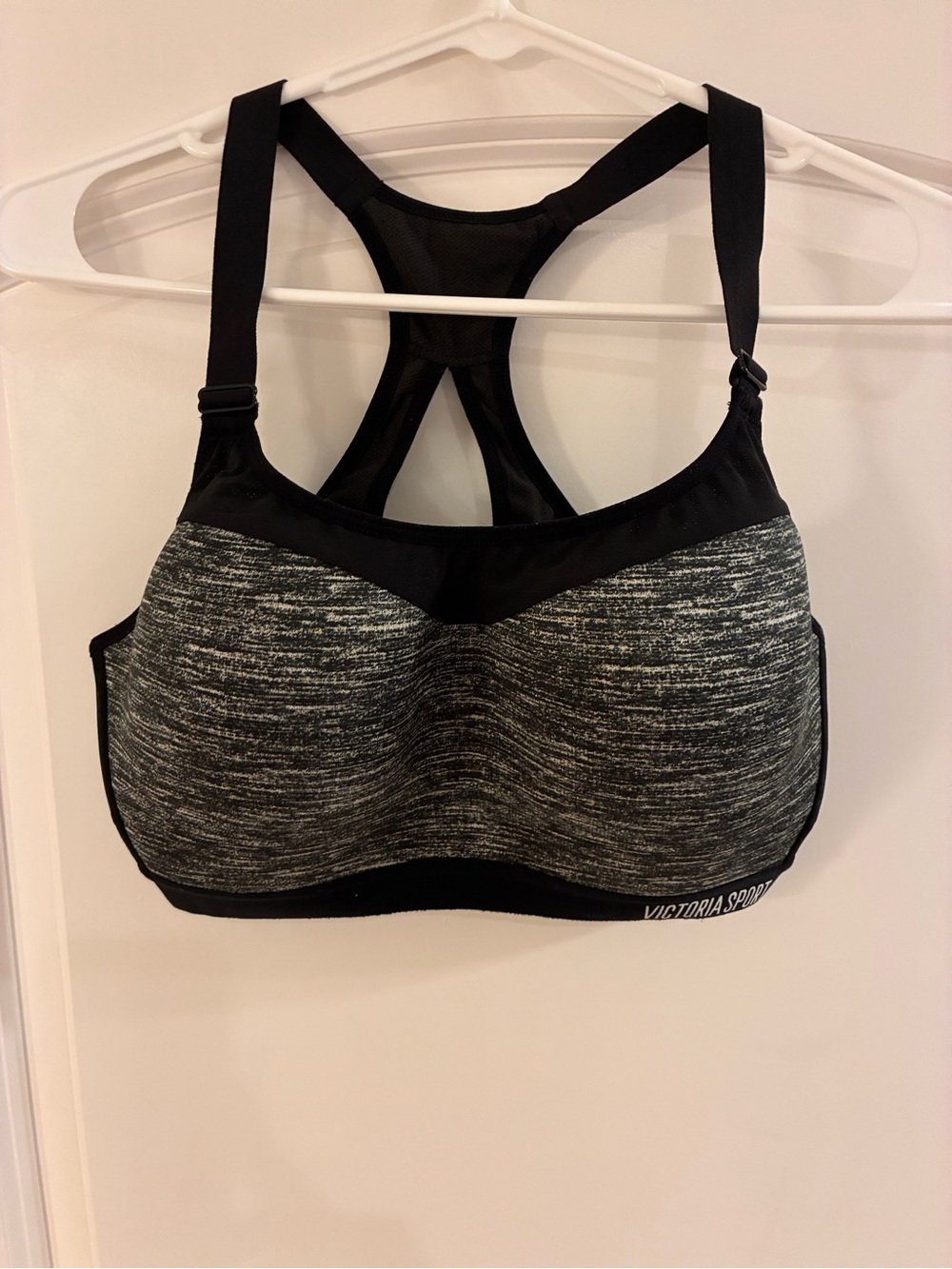 Victoria's Secret Black & Gray Space-Dye Racerback Sports Bra